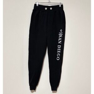 Black San Diego Anchor Sweatpants Joggers Elastic‎ Waist Drawstring Cuffs Size S